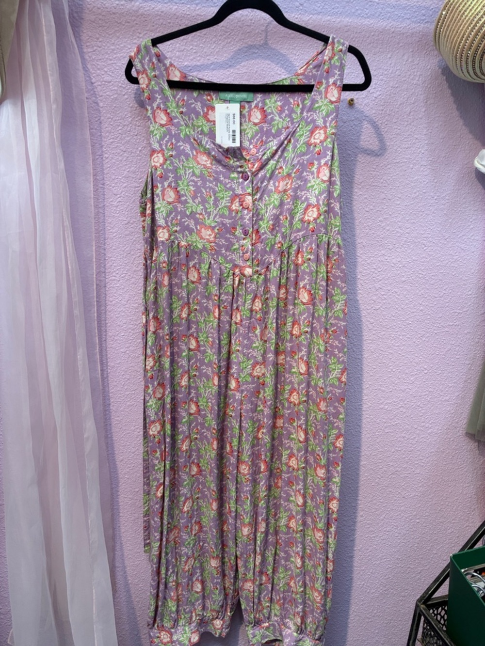Floral Lavender Sleeveless Button-Front jumpsuit- size medium